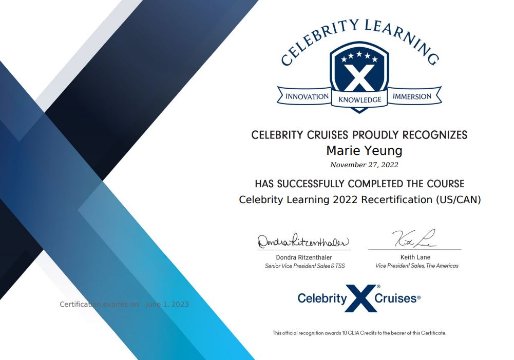 Celebrity Cruise Certification